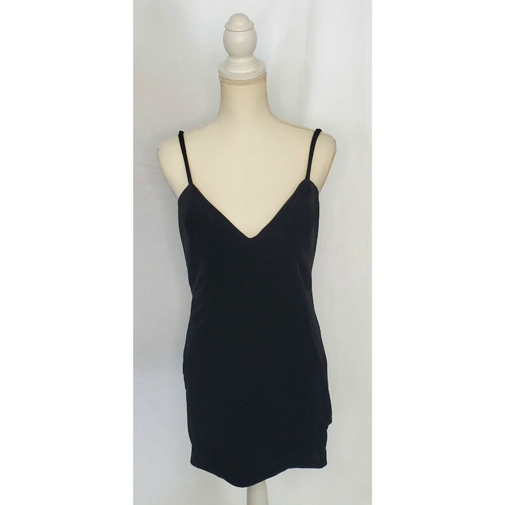 Cosmopolitian Women's Velvet Black Sparkle V-Neck Spaghetti Strap Dress Size XL